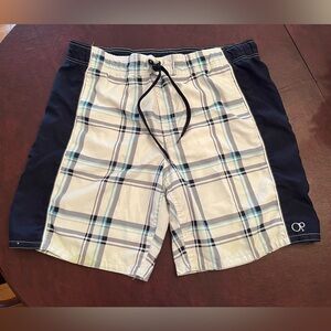 OP Men's Plaid Swim Shorts - Blue and White